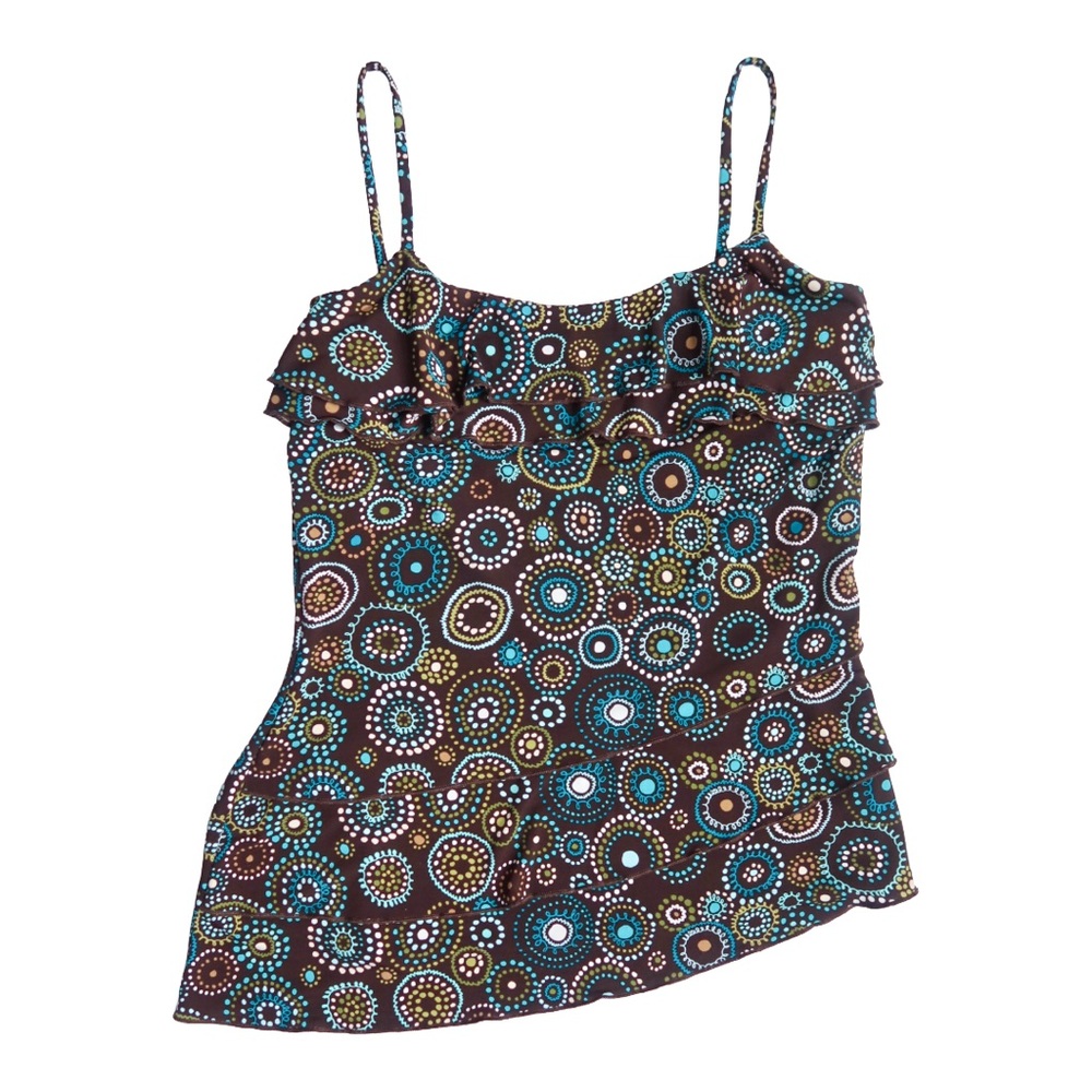 IZ Byer Brown Polka Dot Tiered Ruffle Top